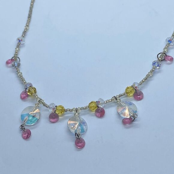 Elegant Crystal Beaded 18" Fringe Necklace w/ Sterling Silver Clasp - Picture 2 of 4